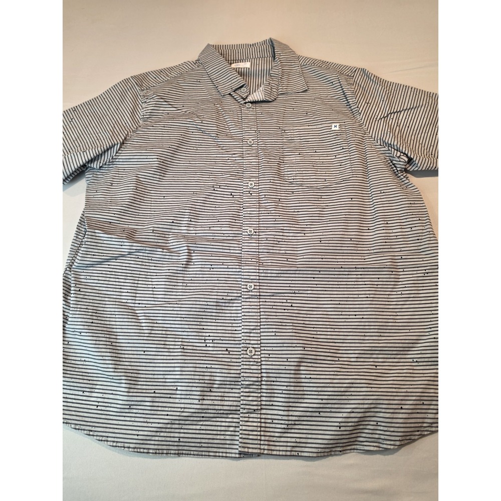 Hurley Shirt Mens 2XL Pinstripe Gray BK Short SLV Baggy Beach Skate Loose Y2K